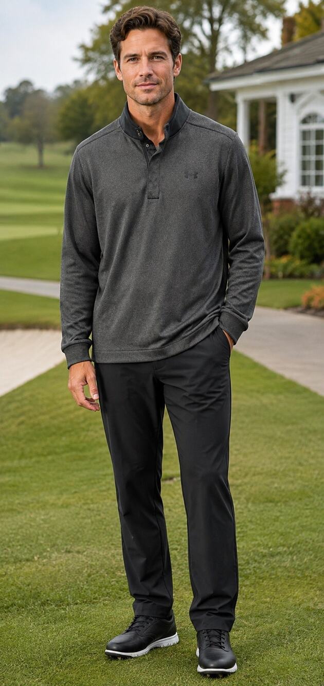 Under Armour Golf ColdGear Pullover Men L Gray 1/4 Snap Mock Neck Loose
